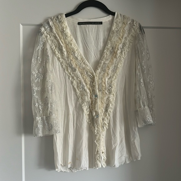 Robert Scarpa button down lace blouse - Picture 2 of 7